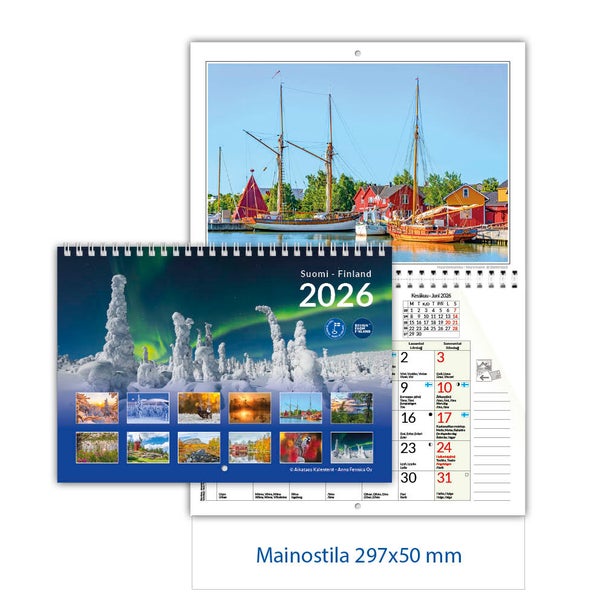 Iso maisemakalenteri 2026 mainospainatuksella